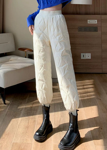White Pockets Fine Cotton Filled Crop Pants Elastic Waist