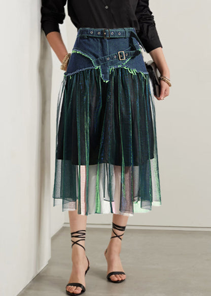 Original Design Tulle Patchwork Denim Skirts Summer