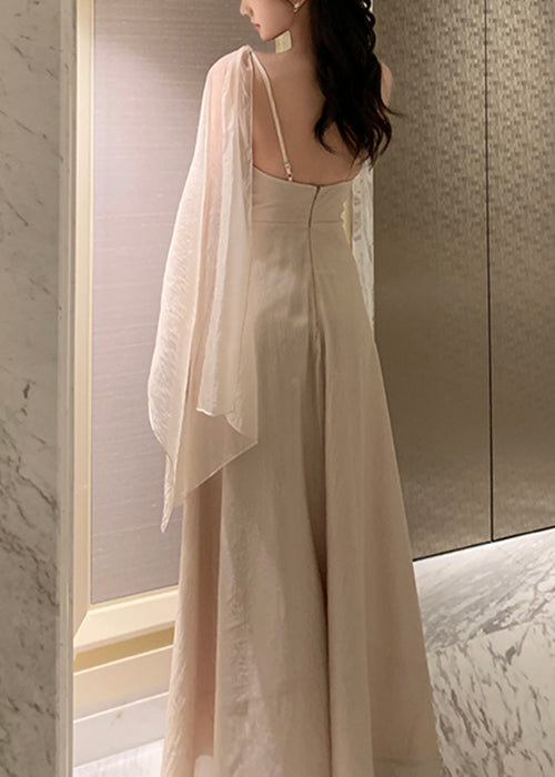 Apricot Asymmetrical Silk Maxi Dresses Summer