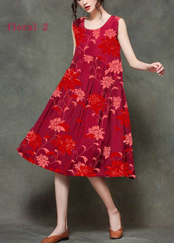 Patchwork2 O-neck Wrinkled Long Dresses Sleeveless