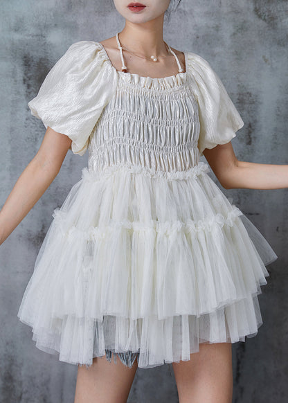White Halter Elastic Silk Mini Dress Summer