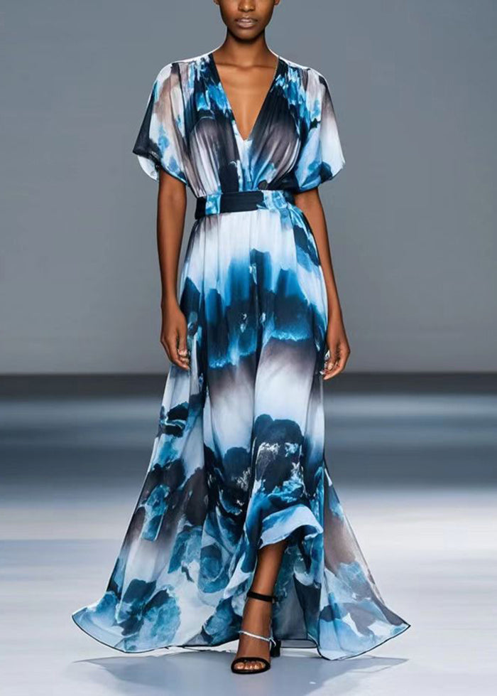 Ink Wash Painting Print Chiffon Cinched Dress Summer