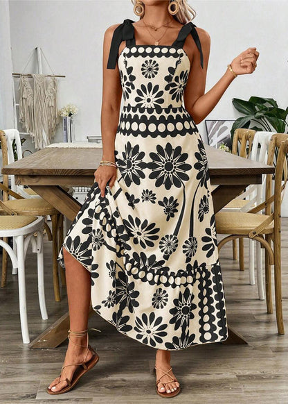 Unique Green Print Lace Up Cotton Spaghetti Strap Dress Summer