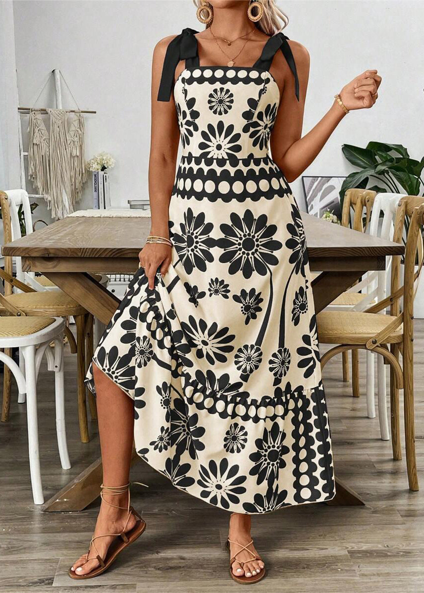 Unique Green Print Lace Up Cotton Spaghetti Strap Dress Summer