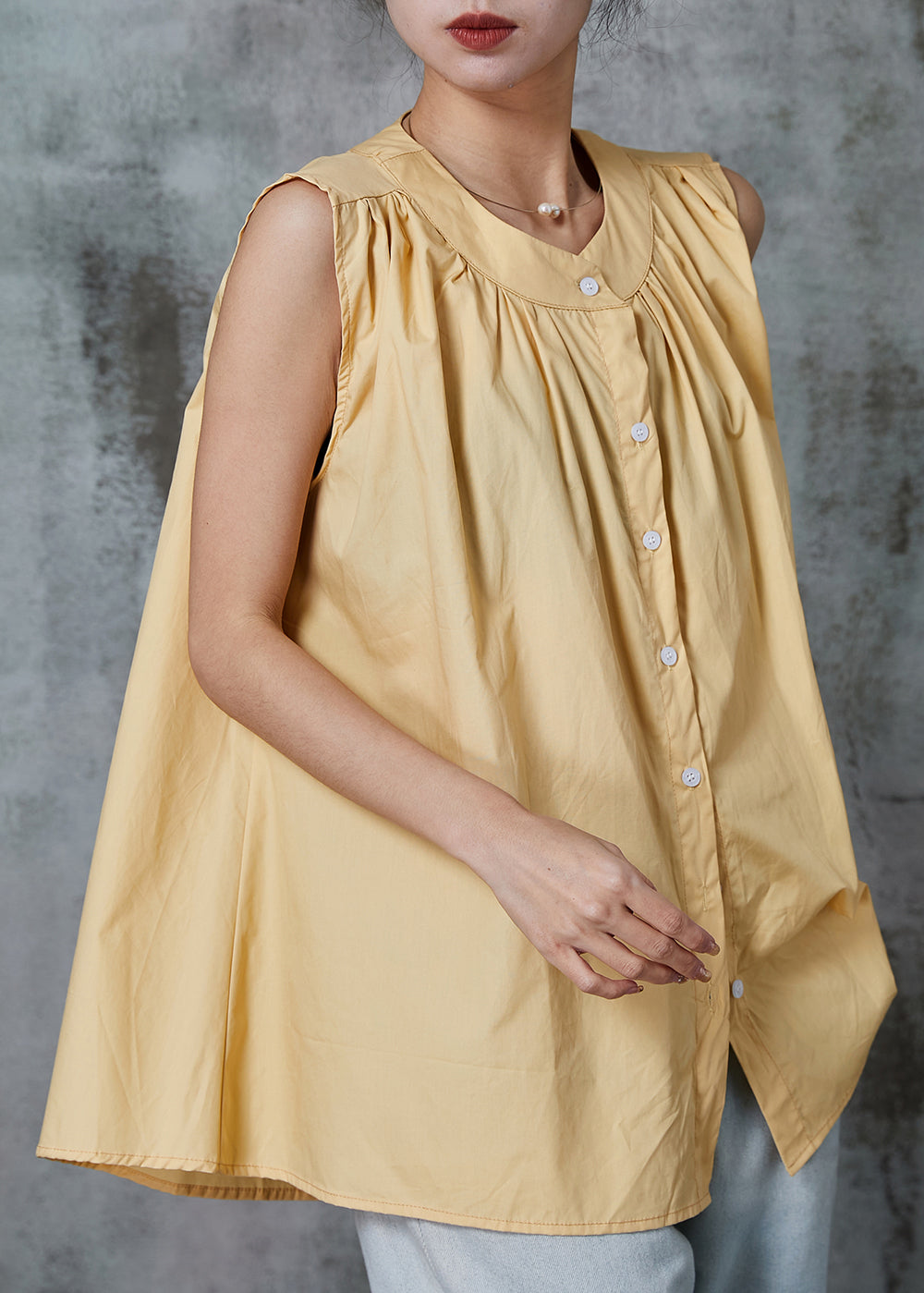 Style Yellow Oversized Cotton a Line Shirt Sleeveless