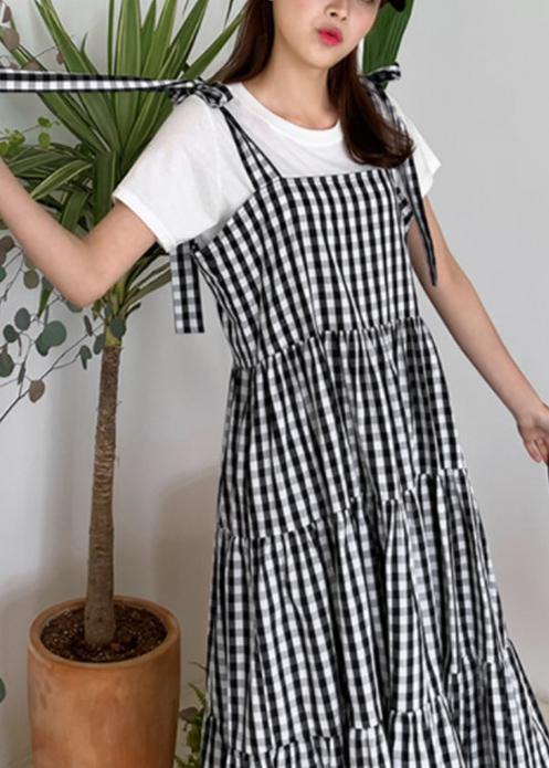 Diy Plaid Cotton Linen Robes Patchwork Pockets Loose Dress