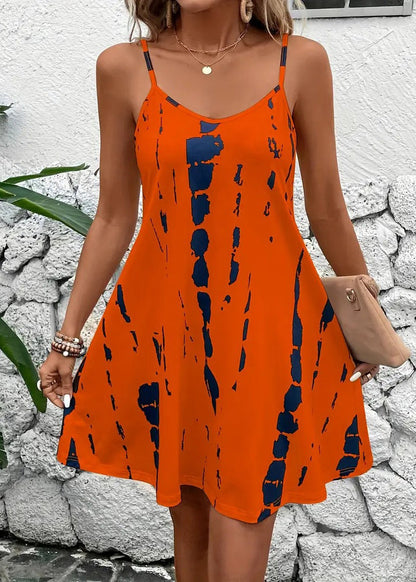 Apricot Print Cotton Spaghetti Strap Dresses Summer