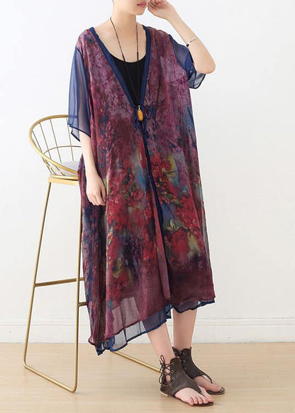 French Print Batwing Sleeve Long Cardigan