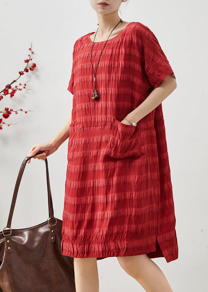 Red Oversized Striped Cotton Vacation Dresses Summer