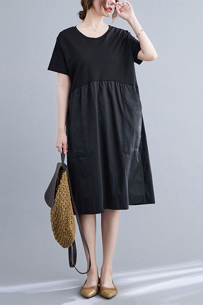 -summer Color Crew Neck Stitching Dress