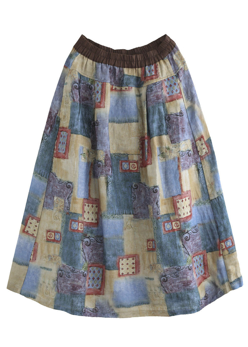 Loose High Waist Pockets Print Chiffon Skirt Spring
