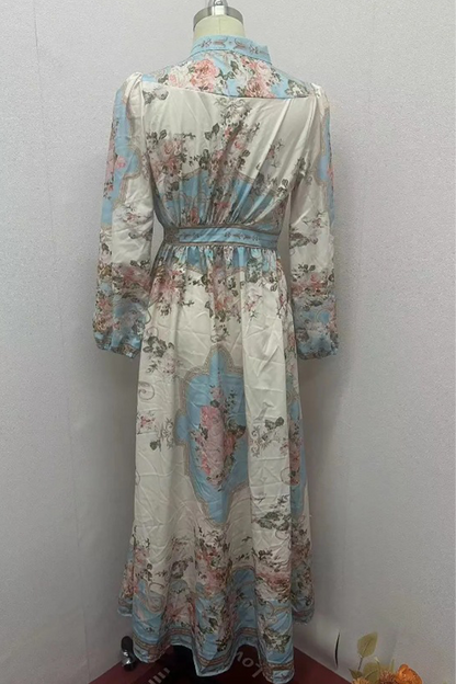 Print Buckle V Neck a Line Dresses