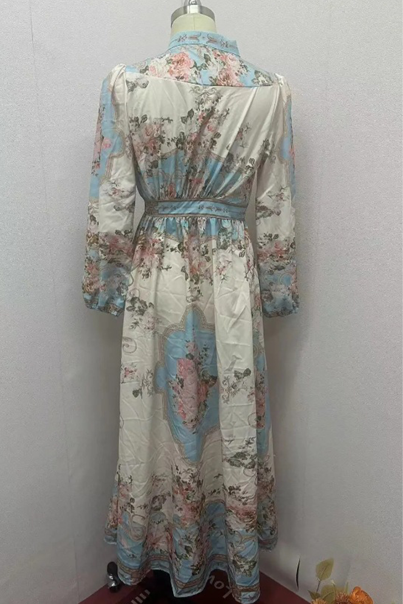 Print Buckle V Neck a Line Dresses