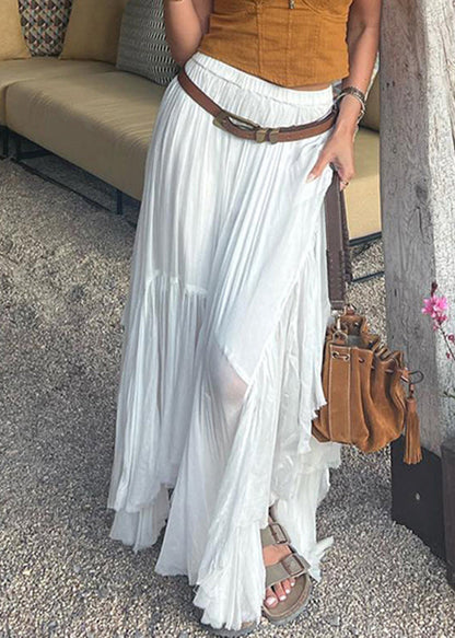 White Asymmetrical Wrinkled Patchwork Cotton Skirts Summer