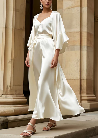 Milk White Square Collar Draping Silk Tunic Dress Half Sleeve