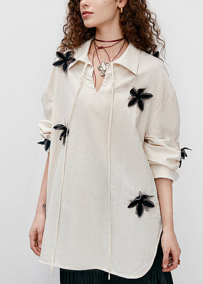 Boutique Beige Peter Pan Collar Cotton Top Fall