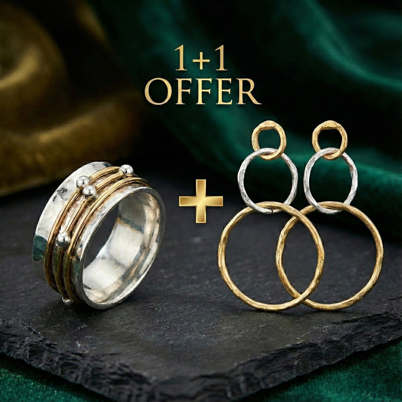 1+1 Offer: Elena - Silver Ring With Gold Plating + Hoop Earrings in Gold and Silver