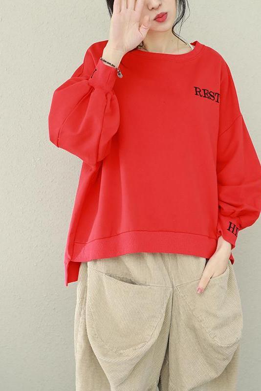 Loose Pure Color Print Cotton Fleece Tops