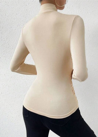 New Apricot Cross Collar Wrinkled Cotton T Shirts Tops Spring