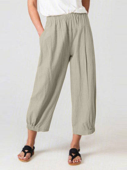 Loose Harem Pants High Waist Cotton Linen Cropped Pants Wide Leg Pants