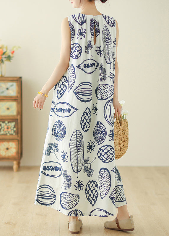 Classy Beige O-neck Print Holiday Long Dress Summer