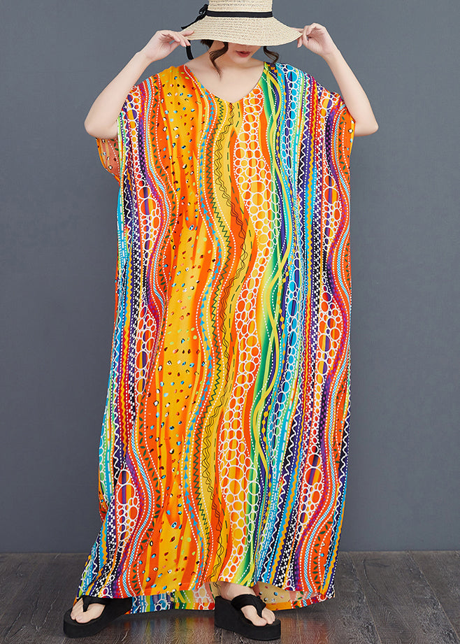 Rainbow Oversized Striped Long Dress Batwing Sleeve