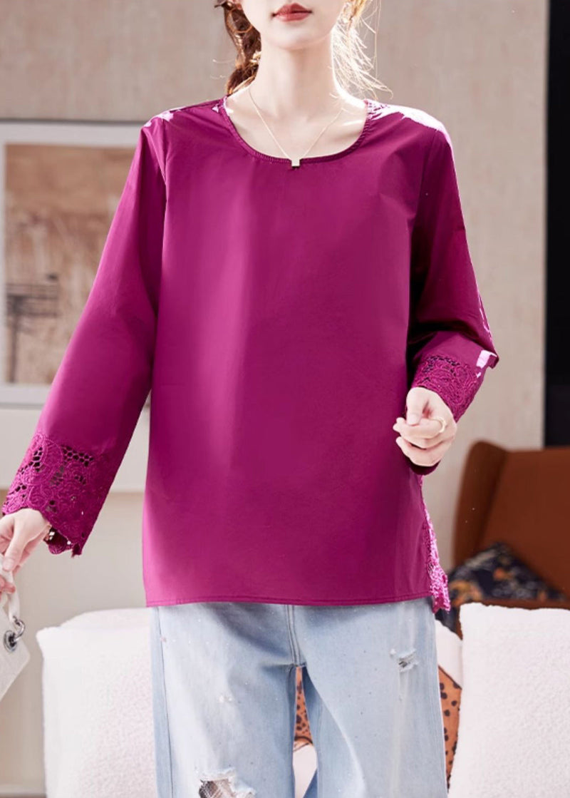 Rose Lace Patchwork Side Open Silk Tops Spring
