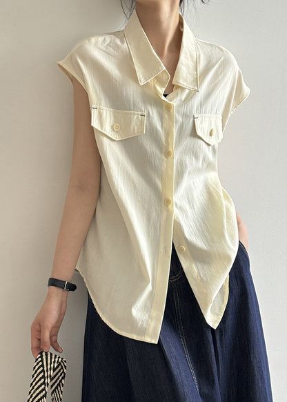 Coffee Peter Pan Collar Button Cotton Shirt Tops Summer