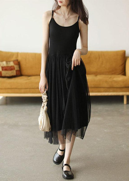 Black Tulle Patchwork a Line Sleeveless Fall Dress