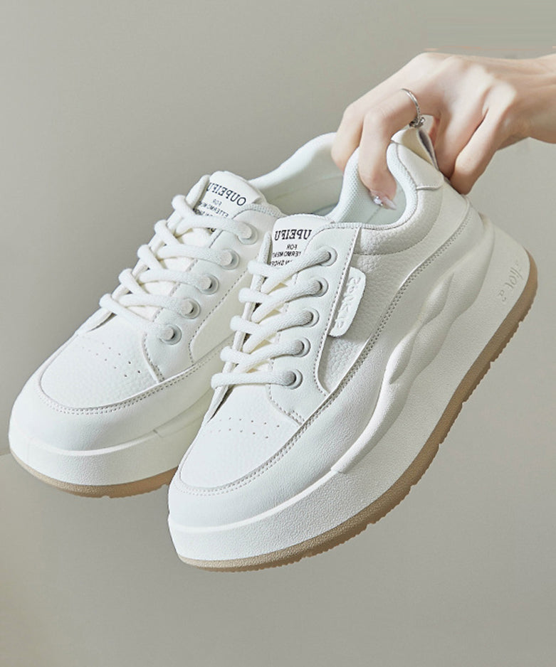 White Splicing Lace Up Platform High Wedge Heels Shoes