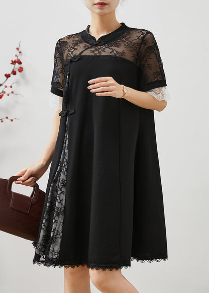 Black Lace Patchwork Side Open Spandex Holiday Dress Summer