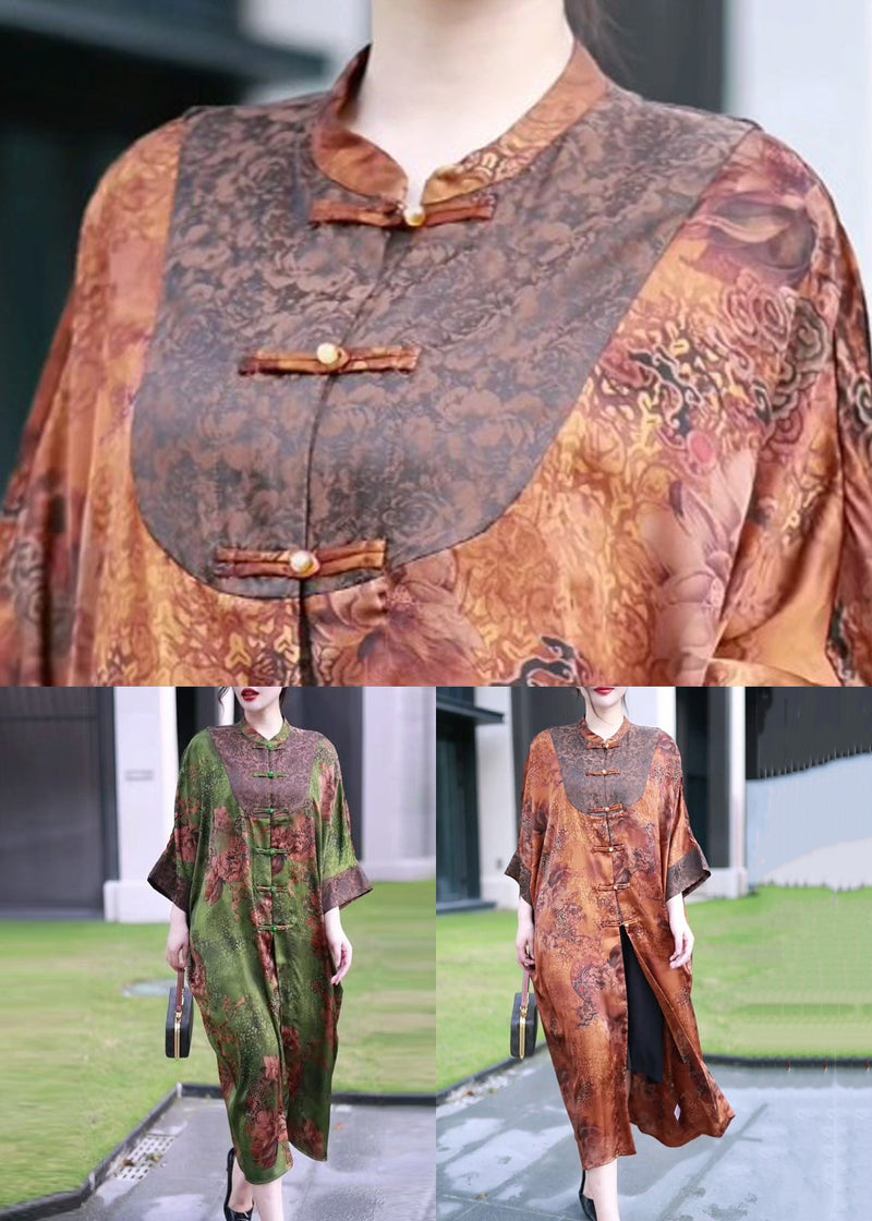 Loose Orange Button Patchwork Thin Silk Long Coats Bracelet Sleeve