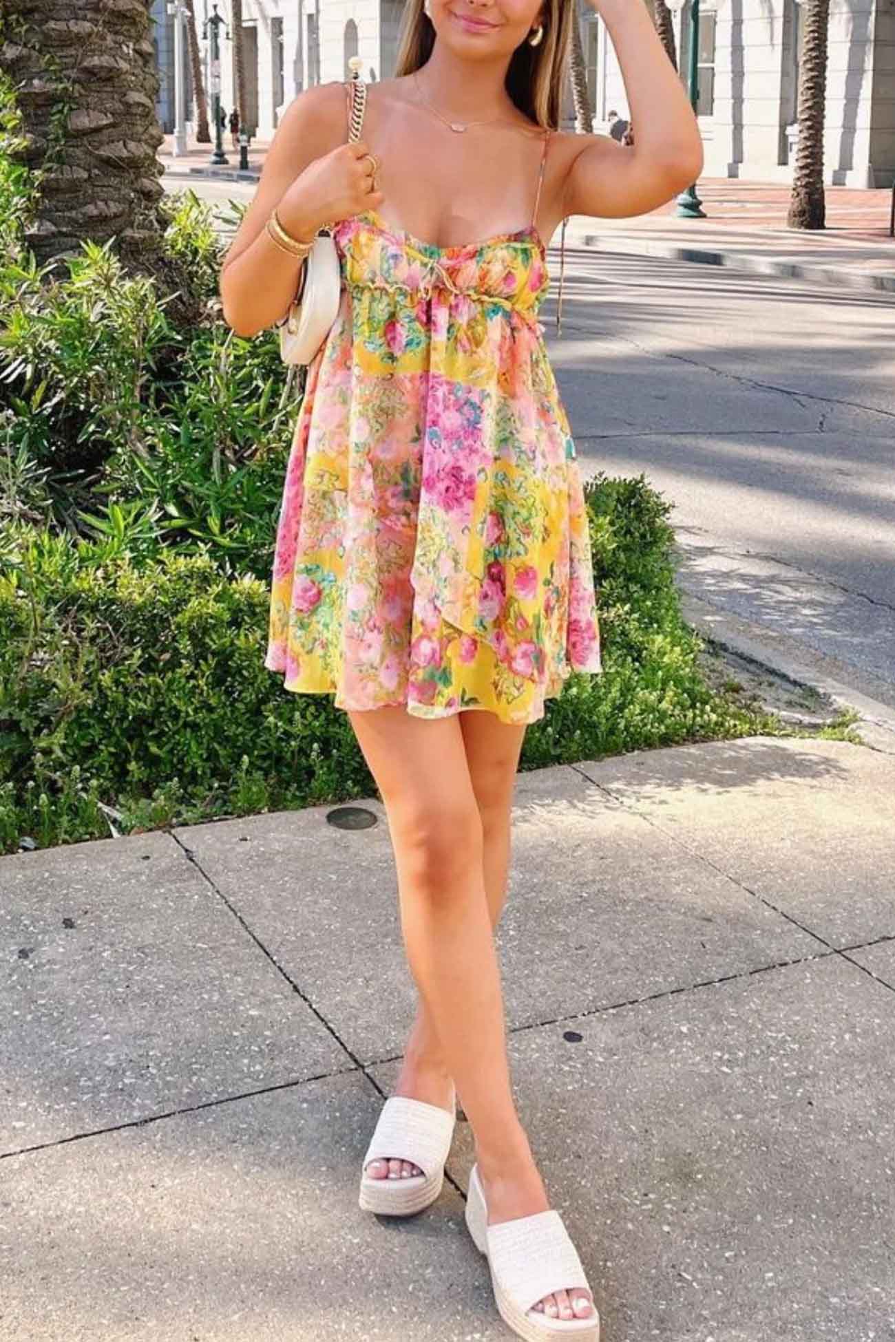 Ruffled Printed Irregular Mini Dress