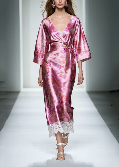 Rose Tie Waist Patchwork Lace Long Dresses Summer