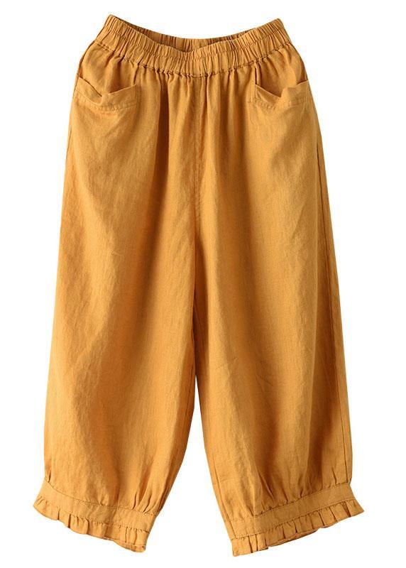 Modern Yellow Loose Ruffled Summer Linen Pants