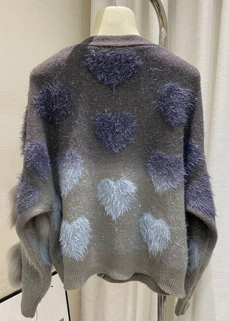 Art Yellow V Neck Patchwork Button Cotton Knit Cardigan Winter