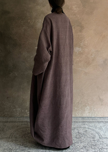 Dark Purple Pockets Patchwork Wear on Both Sides Trench Coats Long Sleeve