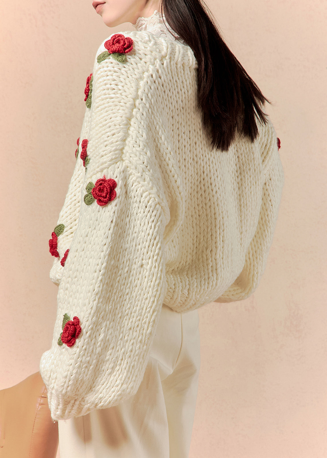 White V Neck Hollow Out Cotton Knit Cardigans Spring