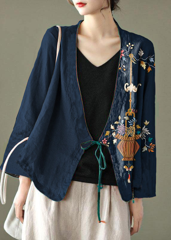 Red Embroidered Long Sleeve Linen Shirt