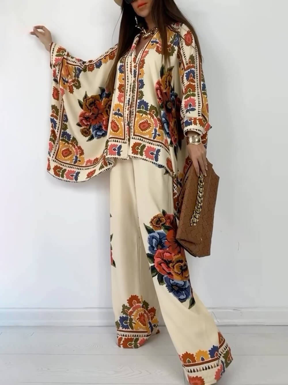 Fun Unique Printed Button Up Oversized Blouse