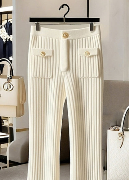 New White High Waist Knit Pants Spring