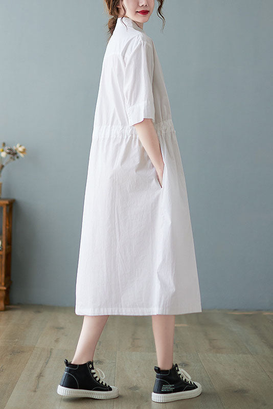 New Loose Lace-up Color Shirt Dress