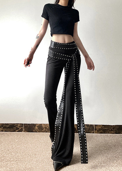 Stylish Black Tummy Control Bell-bottom Trousers Spring