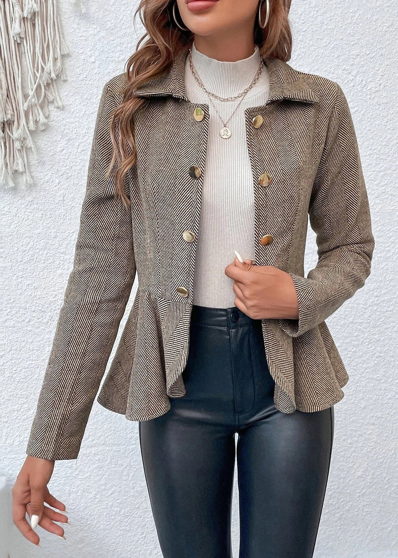 New Camel Jacquard Ruffled Slim Fit Double Breasted Suit Coat Autumn