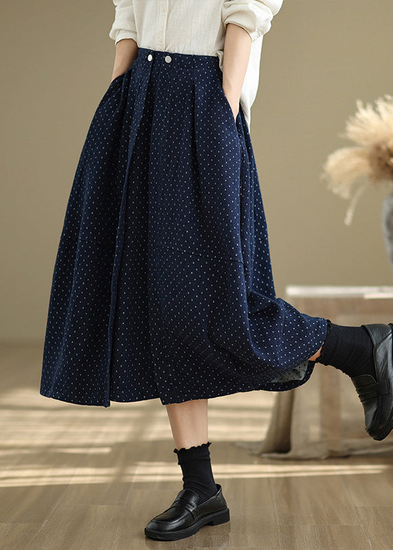 French Black Pockets Elastic Waist Dot a Line Skirts Summer