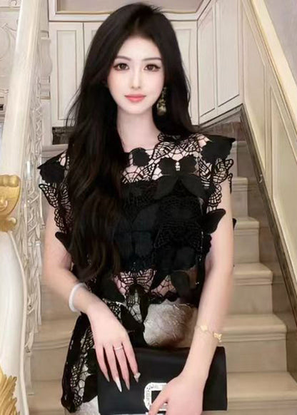 Rose Butterfly Hook Flower Hollow Lace Top Summer