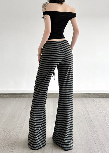 Silm Fit Grey Striped Cotton Bell-bottom Trousers Fall