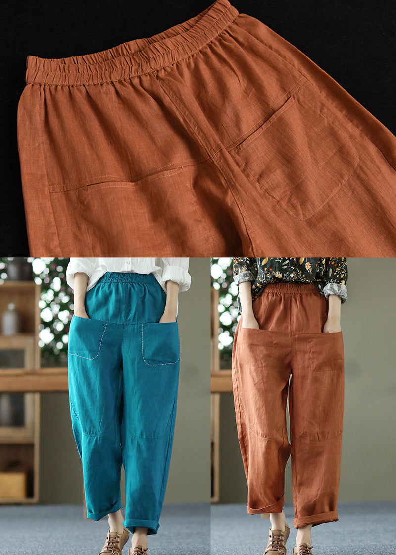 Caramel Linen Harem Pants High Waist Pockets Summer
