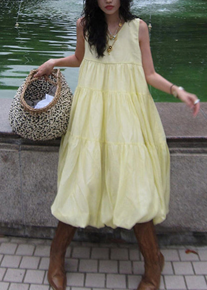 Organic Yellow O-nec Patchwork Long Holiday Dress Sleeveless