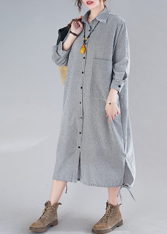 Plaid Peter Pan Collar Button Side Open Long Shirts Dress Fall